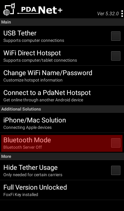 PDANet Bluetooth mode