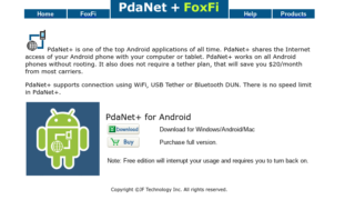 PDANet Details from Their Home Page